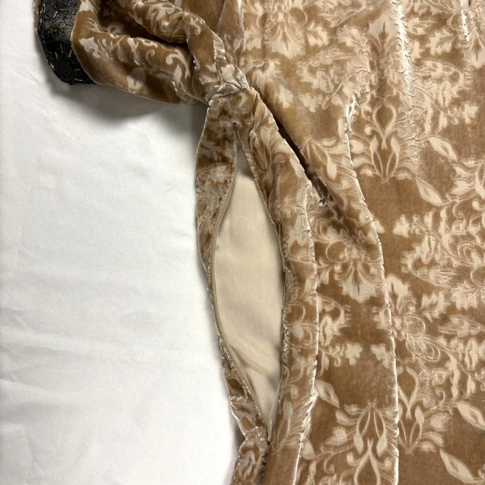 Sundance Champagne Dreams Velvet Burnout Damask Shift Dress Beaded 14 Silk Event